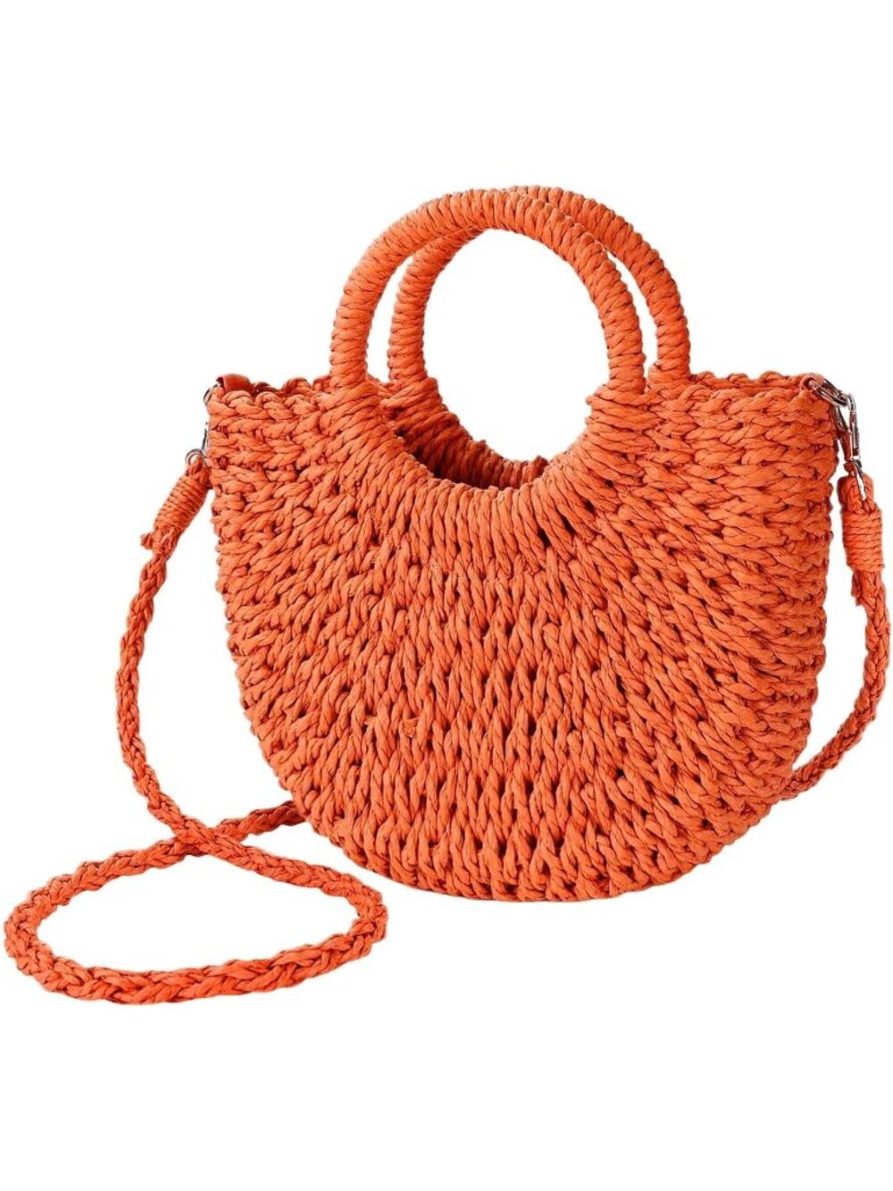 Women's Orange Summer Beach Tote Purse Raffia Woven Crossbody Shoulder Bags